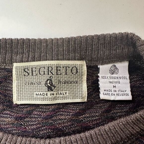 SEGRETO Men’s Made in Italy 100% Virgin Wool Sweater Brow zigzag Print sz medium - Picture 6 of 8